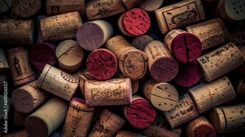 A close-up view of a corkboard made of wine corks. Generative ai