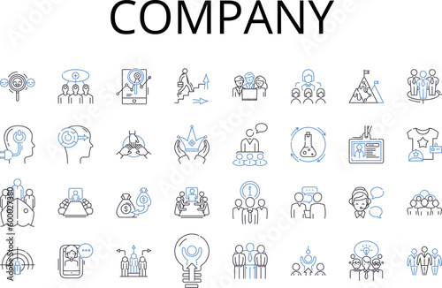 Company line icons collection. Business, Corporation, Partnership, Enterprise, Firm, Organization, Establishment vector and linear illustration. Industry,Consortium,Association outline signs set