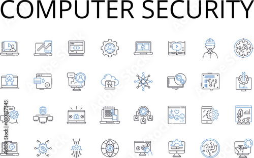 Computer security line icons collection. Data protection, Nerk safety, Access control, Information privacy, Cyber defense, Digital security, Online safety vector and linear illustration. Information