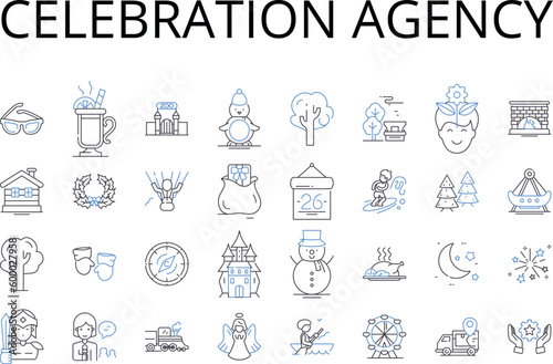 Celebration agency line icons collection. Happiness bureau, Joy division, Festivity firm, Rejoicing office, Merriment organization, Jubilation group, Revelry company vector and linear illustration