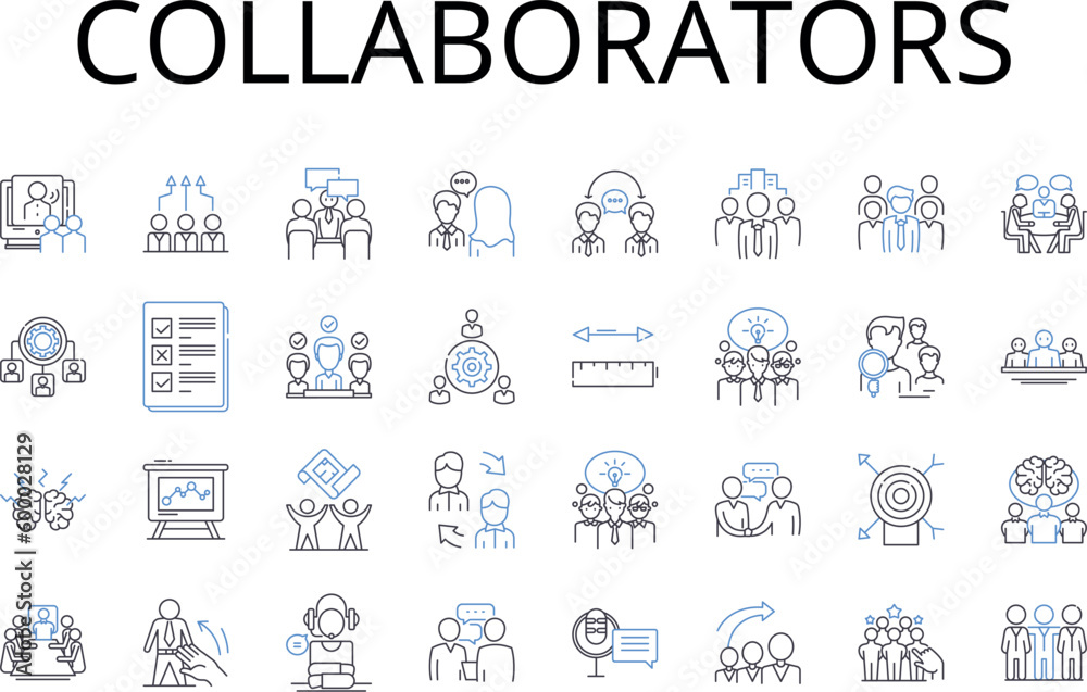 Collaborators line icons collection. Associates, Partners, Allies, Companions, Helpers, Supporters, Cohorts vector and linear illustration. Confidants,Cohesives,Cohorts outline signs set Collaborators line icons collection. Associates, Partners, Allies, Companions, Helpers, Supporters, Cohorts vector and linear illustration. Confidants,Cohesives,Cohorts outline signs set