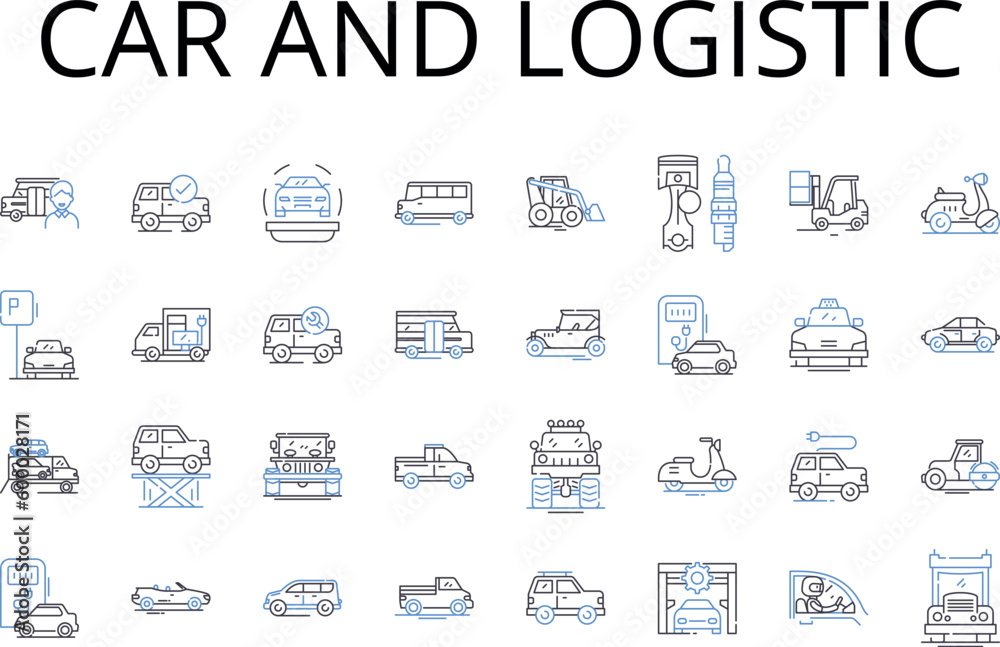 Car and logistic line icons collection. Vehicle and transportation, Automobile and conveyance, Truck and haulage, Bike and conveyance, Van and carriage, Scooter and transportation, Bus and transit Car and logistic line icons collection. Vehicle and transportation, Automobile and conveyance, Truck and haulage, Bike and conveyance, Van and carriage, Scooter and transportation, Bus and transit