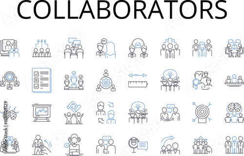 Collaborators line icons collection. Associates, Partners, Allies, Companions, Helpers, Supporters, Cohorts vector and linear illustration. Confidants,Cohesives,Cohorts outline signs set photo