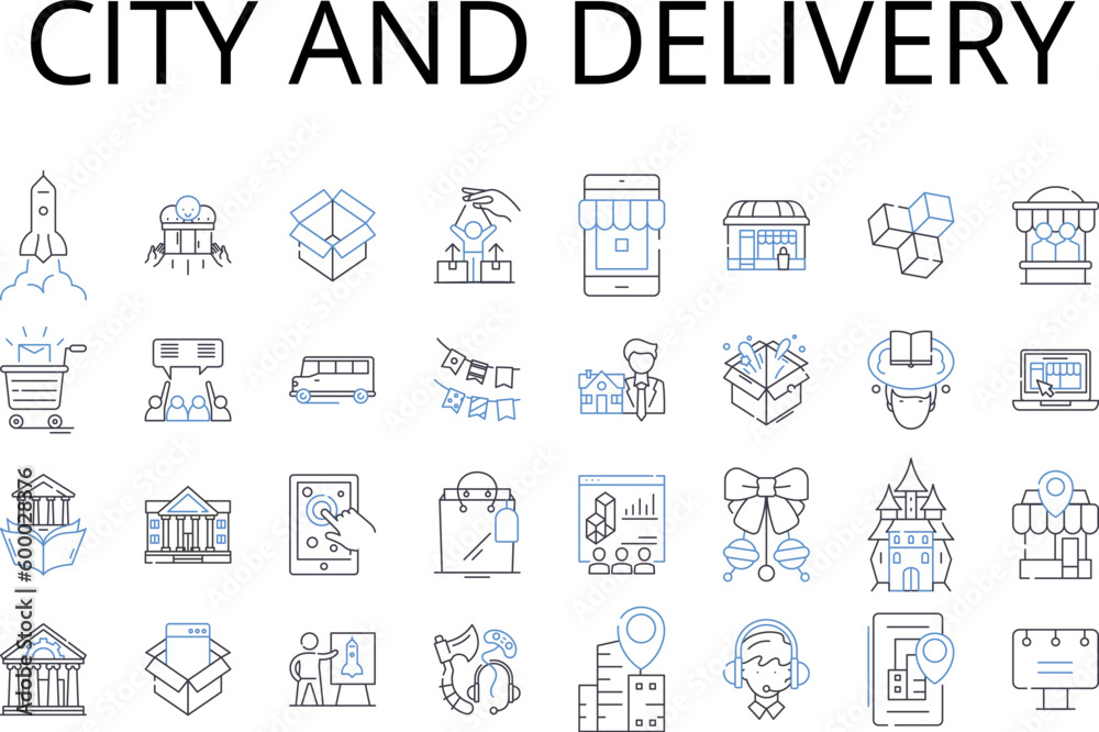 City and delivery line icons collection. Metropolitan, Urban, Municipal, Town, Village, Suburb, Neighborhood vector and linear illustration. Location,Area,Region outline signs set City and delivery line icons collection. Metropolitan, Urban, Municipal, Town, Village, Suburb, Neighborhood vector and linear illustration. Location,Area,Region outline signs set
