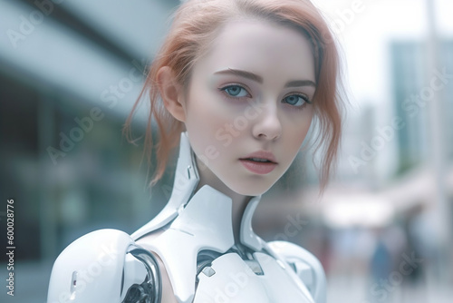 a woman half-robot or a hum...