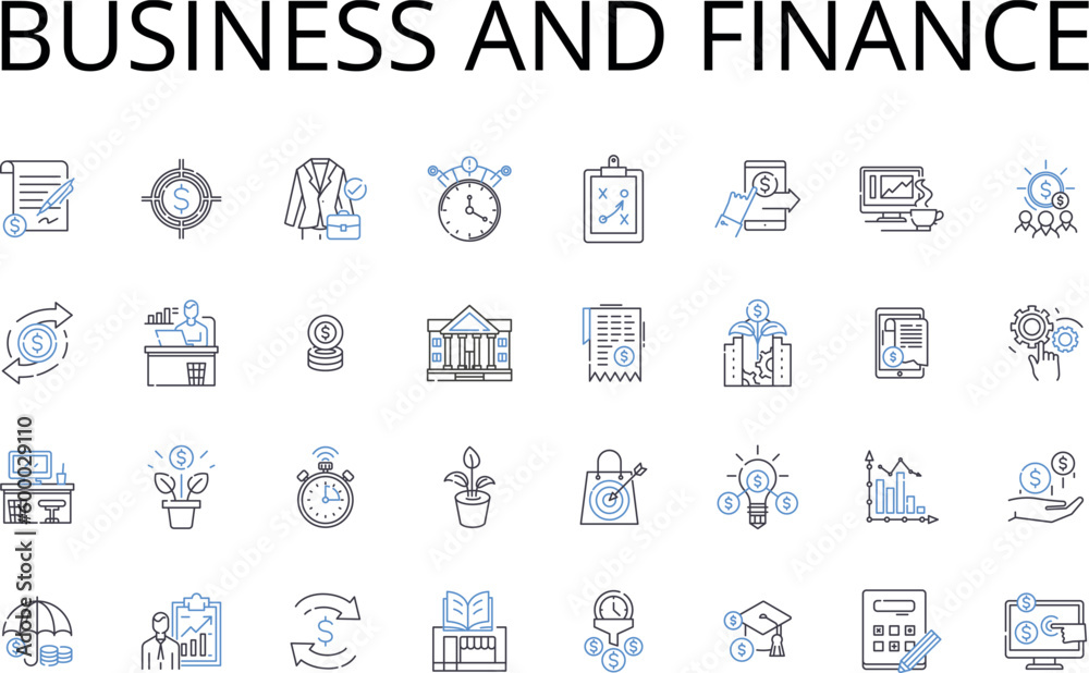 Business and finance line icons collection. Enterprise, Commerce, Trade, Industry, Economics, Accounting, Investments vector and linear illustration. Corporations,Markets,Sales outline signs set