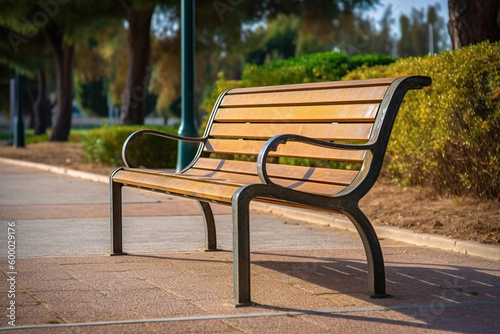 park bench in the park, stile curved out of wood. Generative AI