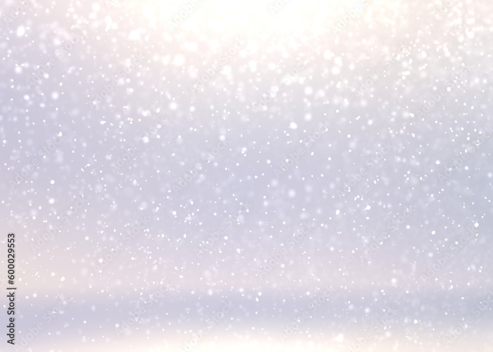 Soft snow falling on white pearlescent background 3d.