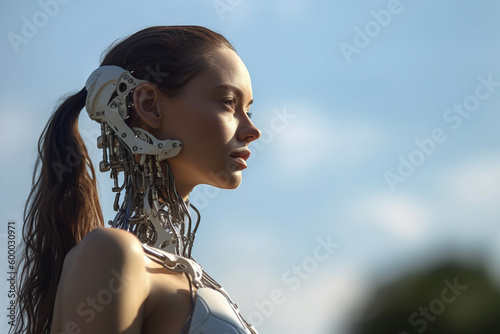 a woman half-robot or a hum...