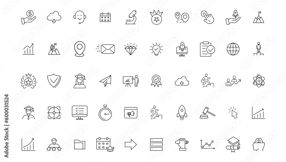 Development & Start up thin line icons set. Development editable stroke icon. Start up symbols collection.