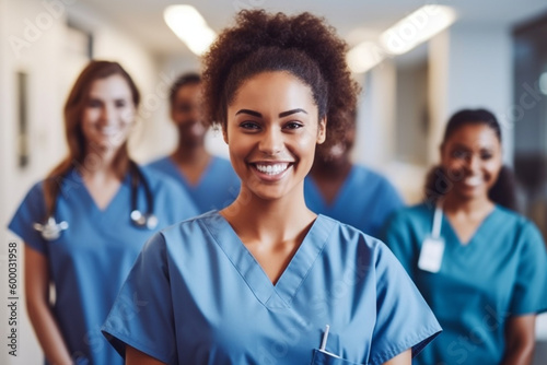 nurse or nurses in a hospital or nursing home, smiling women indoor. Generative AI