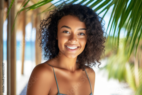 young adult woman with tann...