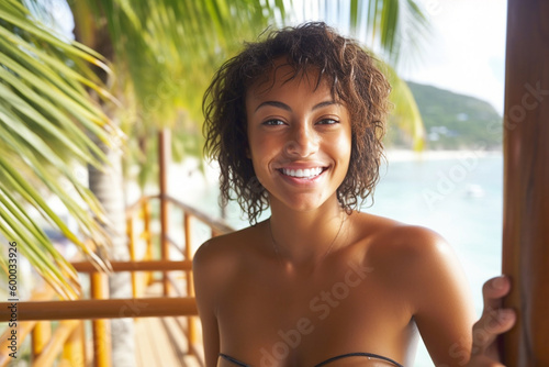 young adult woman with tann...