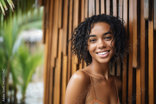 young adult woman with tann...