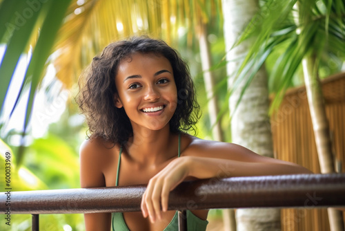 young adult woman with tann...