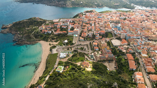 Santa Teresa Gallura is a town on the northern tip of Sardinia, on the Strait of Bonifacio, in the province of Sassari, Italy. Fhotographed from the  top with a drone