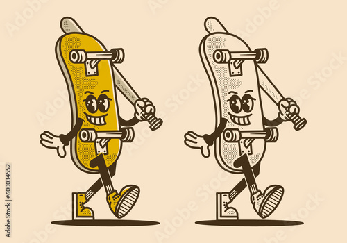 Mascot character design of skate board holding a baseball stick