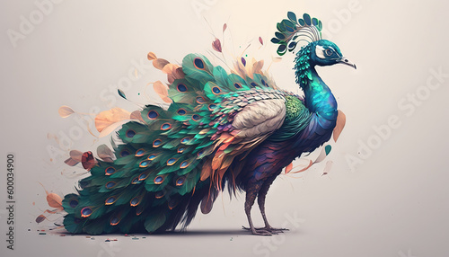 Peacock abstract wallpaper. Soft background with cute peafowl bird in Pastel colors generative ai