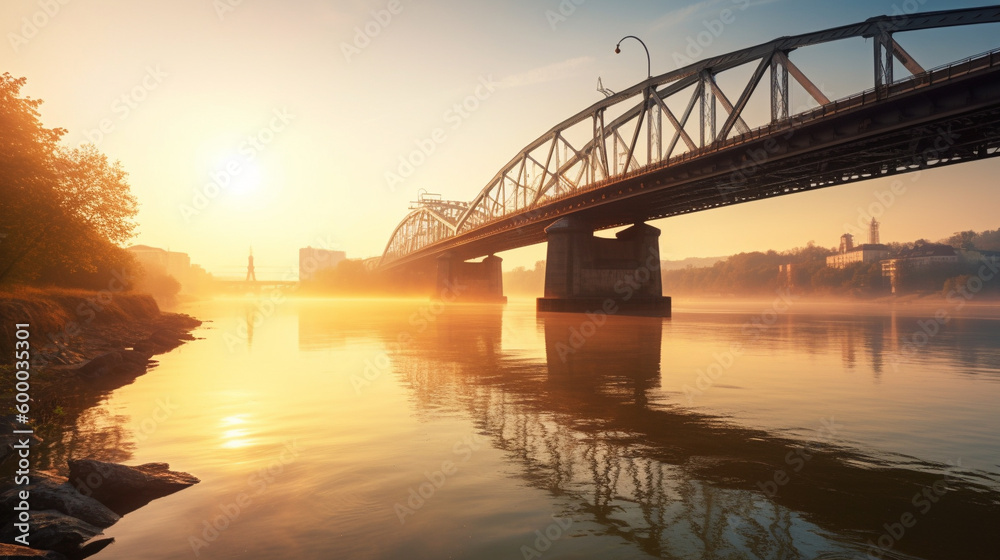 Fototapeta premium bridge over the river, sunset, perfect, visual optic, 2k, canon, nikon, sony
