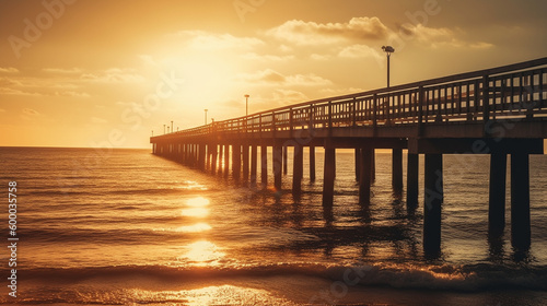 sunset on the pier, bridge, sun, perfect, concept, ocean, sea