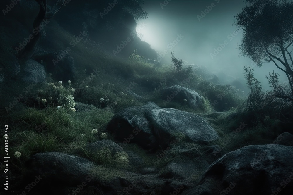 dense forest with rocky terrain and lush vegetation Generative AI dense forest with rocky terrain and lush vegetation Generative AI