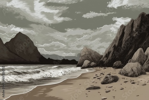 coastal landscape with rocky formations and a seascape Generative AI