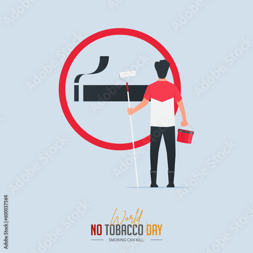 May 31st World No Tobacco Day poster design. Man painting stop smoking sign defines to fighting to quit smoking. Stop smoking poster for disease warning. No smoking banner. 