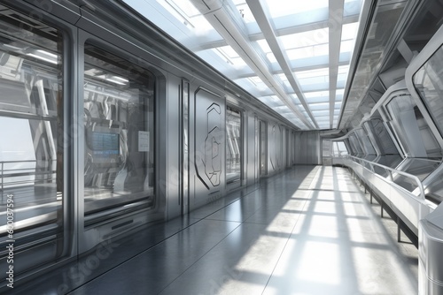 sleek and modern hallway with abundant natural light from numerous windows Generative AI