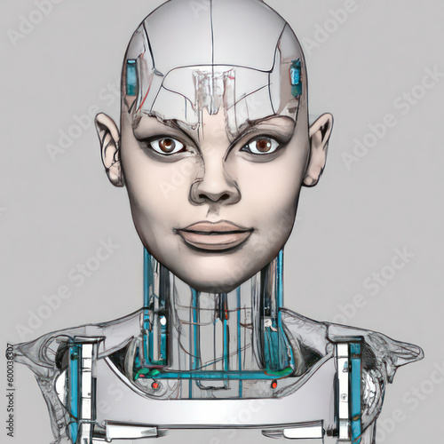 AI generated half-face-of-man-half-face-of a robot, -mechanical-robot-that looks like a man photo