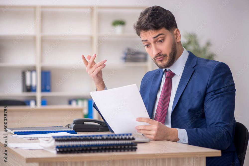 Young male employee working in the office Young male employee working in the office