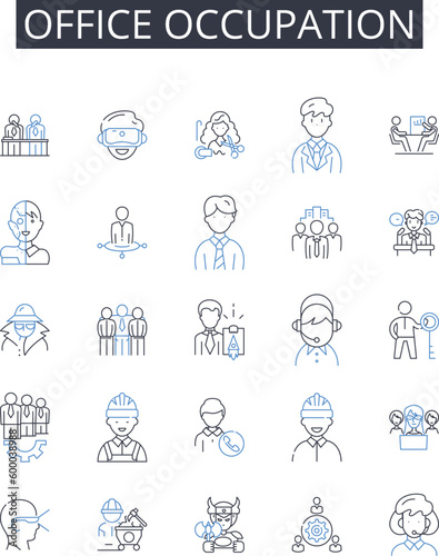 Office occupation line icons collection. Classroom learning, Business venture, Social gathering, Romantic rendezvous, Creative endeavor, Academic pursuit, Agricultural cultivation vector and linear