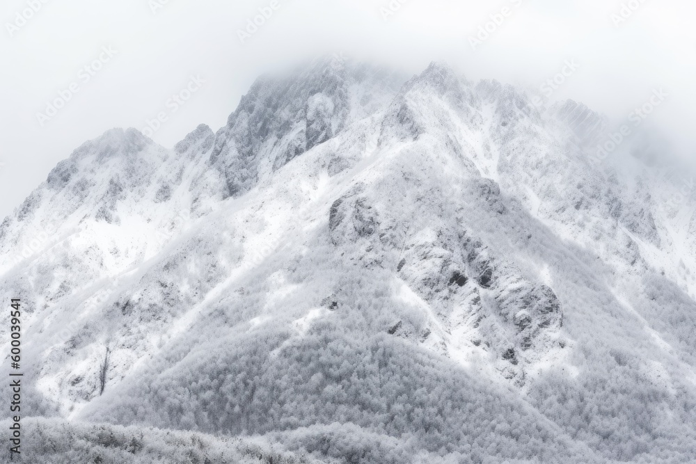 snowy mountain on a cloudy day Generative AI