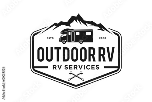 RV transportation mountain logo emblem adventure