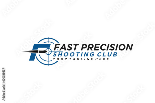 Bulls eye target bullet logo design shooting sport illustration