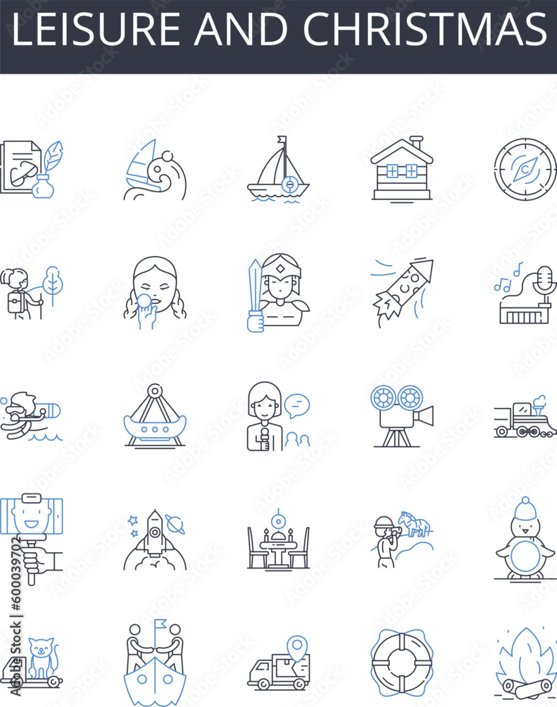 Leisure and christmas line icons collection. Free time, Holiday, Festive season, Relaxation, Break, Festivity, Merriment vector and linear illustration. Festal,Festiveness,Fest outline signs set