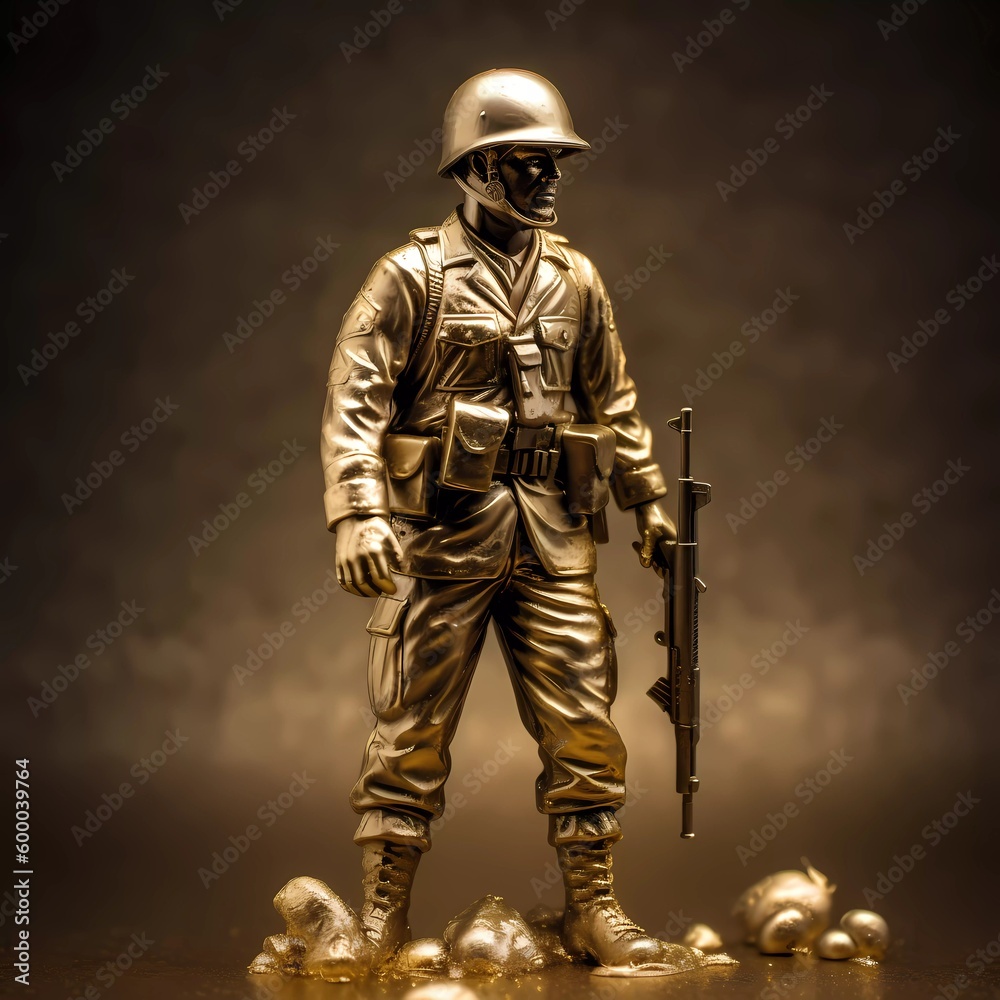Fototapeta premium Bronze statue of a soldier, Generative Ai