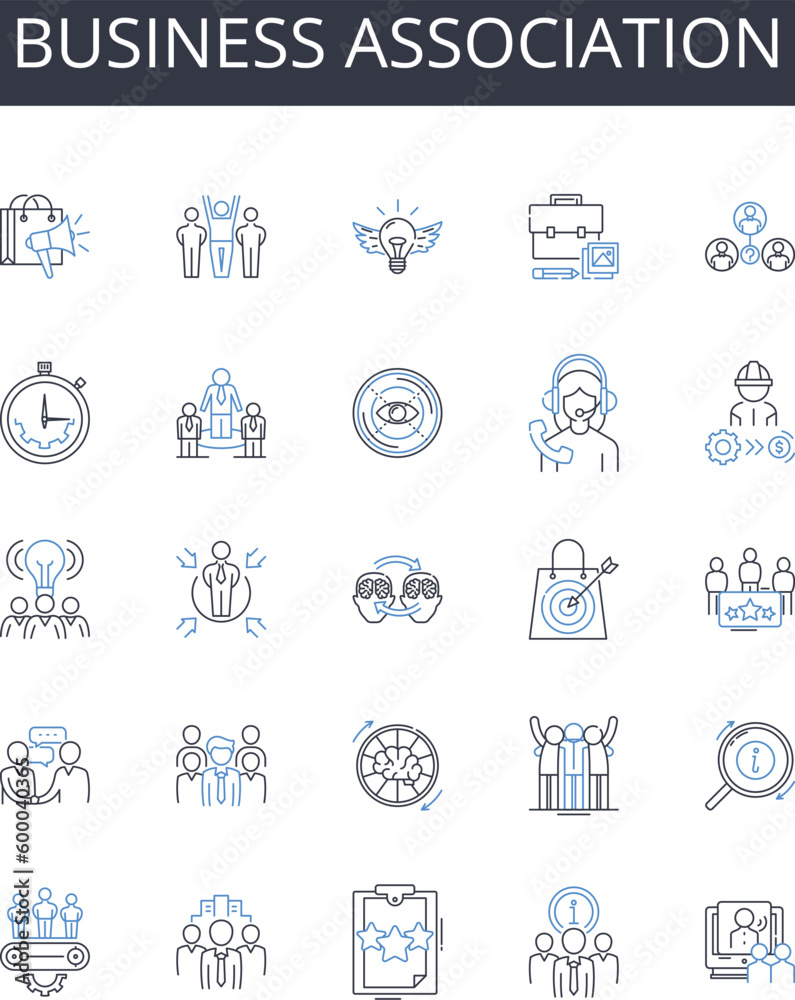 Business association line icons collection. Trade alliance, Corporate coalition, Enterprise partnership, Company consortium, Firm nerk, Commercial federation, Professional affiliation vector and