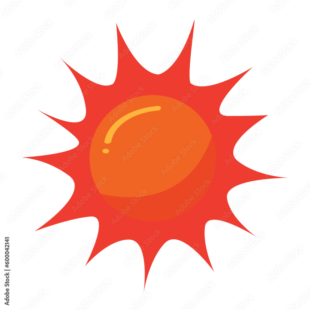 Red Sun icon vector symbol on white background. Flat illustration vector.