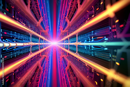 AI generated Abstract Red and Purple Connecting Grids Representing Data Networking