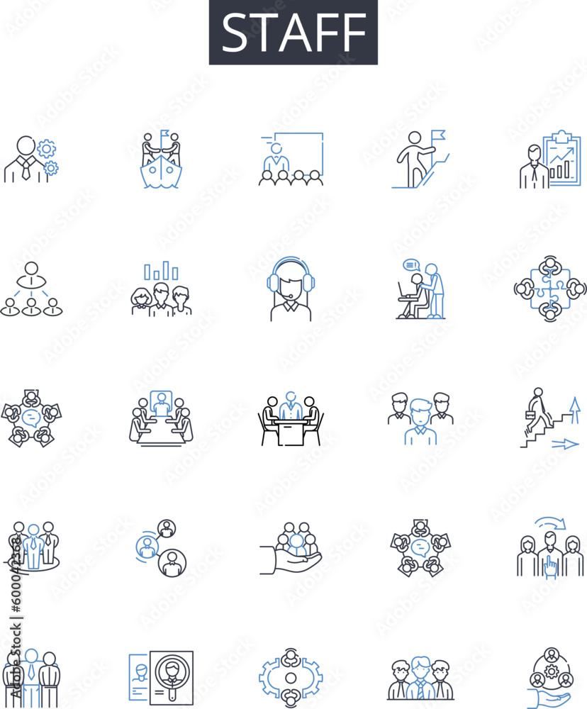 Staff line icons collection. Personnel, Employees, Workers, Team members, Crew members, Colleagues, Associates vector and linear illustration. Members,Teammates,Helpers outline signs set