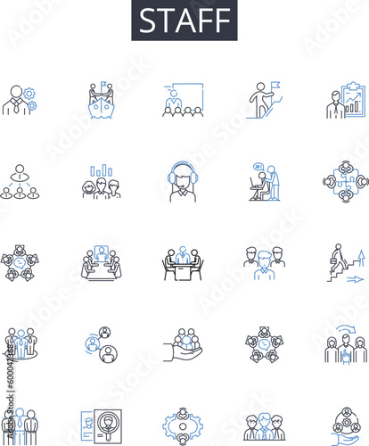 Staff line icons collection. Personnel, Employees, Workers, Team members, Crew members, Colleagues, Associates vector and linear illustration. Members,Teammates,Helpers outline signs set