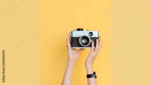 world photography day, hands holding a camera isolated, Generative Ai