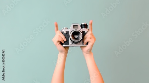 world photography day, hands holding a camera isolated, Generative Ai