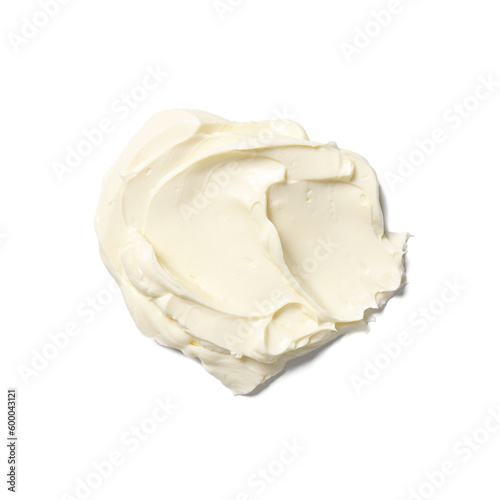 Cream cheese isolated on white background, top view