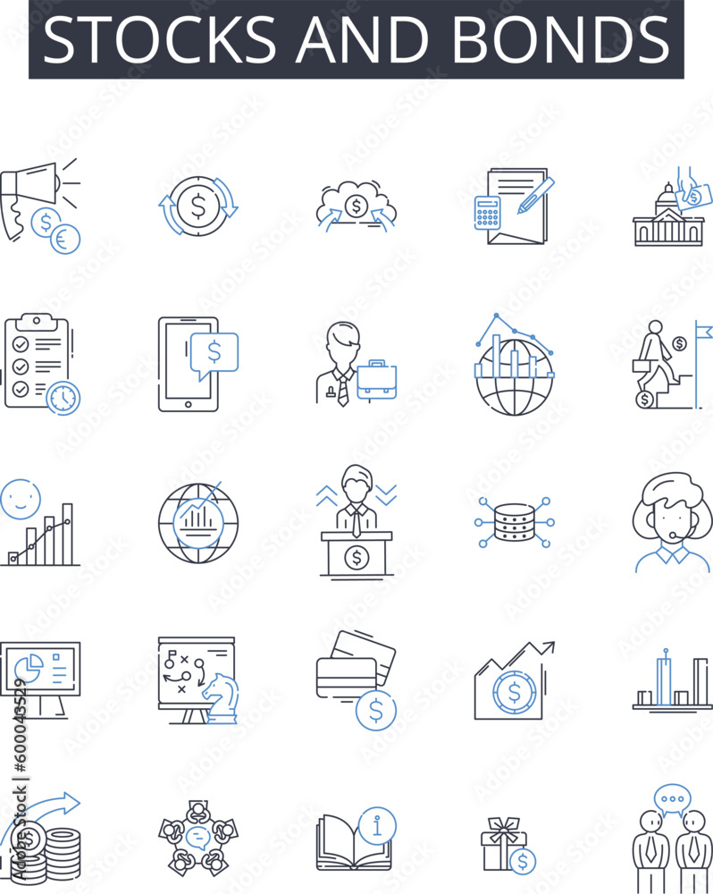Stocks and bonds line icons collection. Debt and Equity, Buy and Sell, Fast and Slow, Hot and Cold, High and Low, In and Out, Good and Bad vector and linear illustration. Happy and Sad,Big and Small