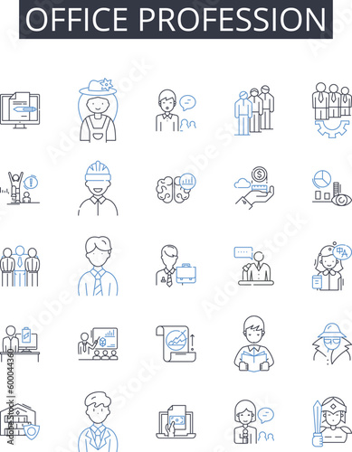 Office profession line icons collection. Job, Career, Occupation, Work, Vocation, Calling, Employment vector and linear illustration. Line of work,Trade,Business outline signs set