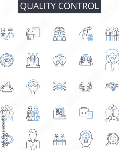 Quality control line icons collection. Risk management, Project planning, Employee training, Sales strategy, Product design, Customer satisfaction, Service delivery vector and linear illustration