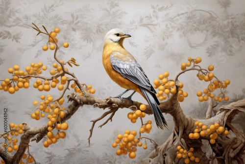 wallpaper birds and flowers long branches background © EnelEva