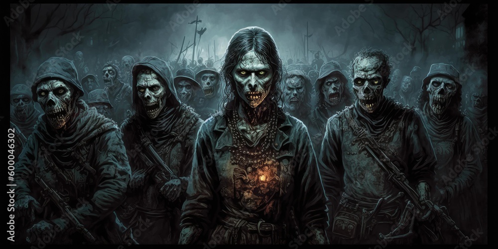An army of undead apocalypse horror monster dark theme fantasy. Generative AI AIG16. - obrazy, fototapety, plakaty 
