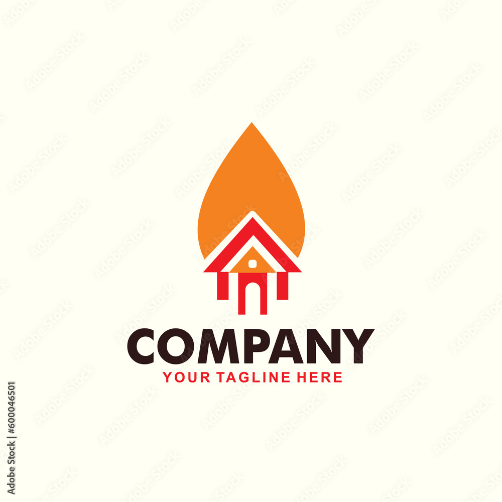 Small house logo design with a burning fire on the roof